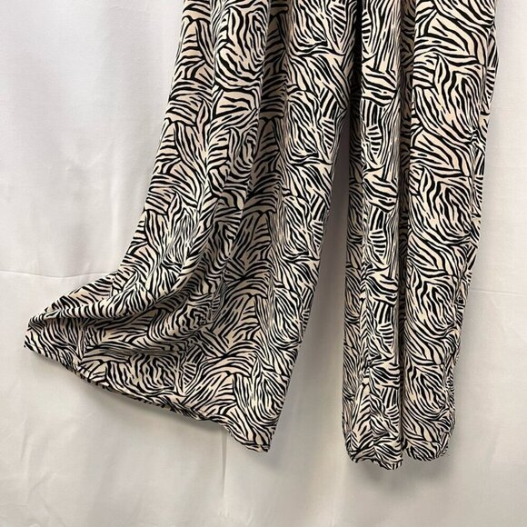 Gibson Womens Jumpsuit Beige/Black Zebra Print Halter Blouson Tie Crepe PXS - Picture 9 of 11